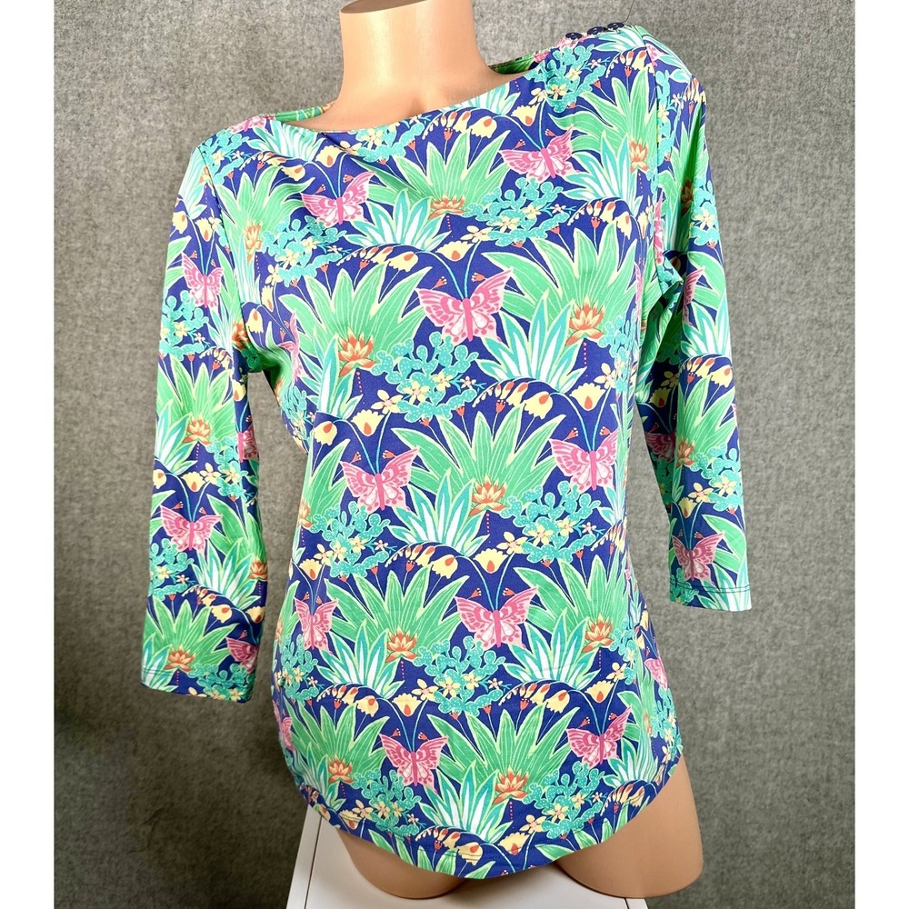 J. McLaughlin Large Womens Top Floral Colorful Stretch 3/4 Sleeve Boat Neck